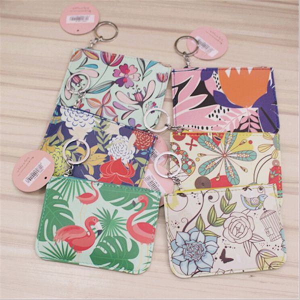 

cute flamingo coin purse mini pu wallet holder cartoon flower pattern clutch money bag billeteras para mujer, Red;black