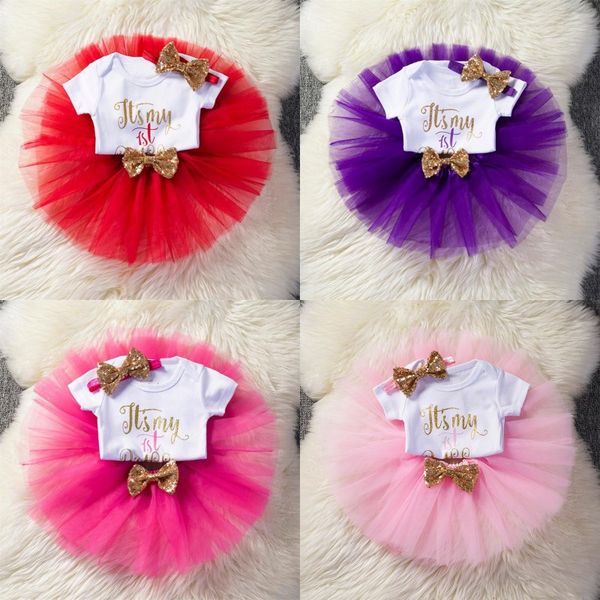 

it's my first 1st birthday outfits baby girl birthday tutu skirt set for kid clothing set summer wear, White