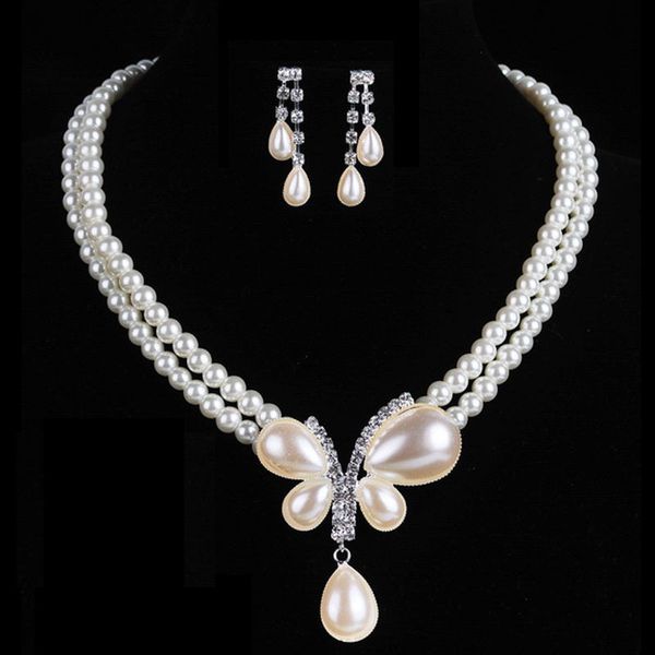 

whole salecharming bride wedding real pearl jewelry set crystal pendant necklaces earring set fashion jewelry wedding accessories, Slivery;golden