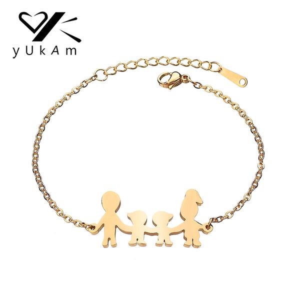 

yukam simple sweet family bracelet for women children stainless steel mom dad boys girls charm adjustable chain bracelet jewelry, Black