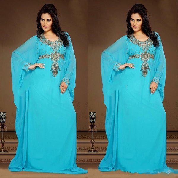 

jade blue evening gowns chiffon kaftan dubai arabian dress beading long sleeves fitted muslim mother of the bride dresses plus size, Black;red