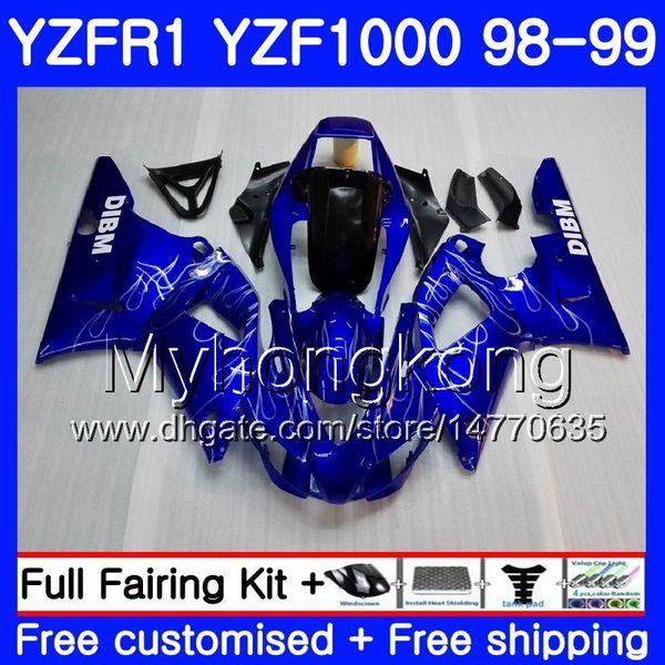 Kaporta YAMAHA YZF R 1 YZF1000 YZF-R1 1998 1999 Çerçeve 235HM.33 YZF-1000 YZF R1 98 99 YZF 1000 YZFR1 98 99 Vücut sıcak Gümüş mavi kaporta