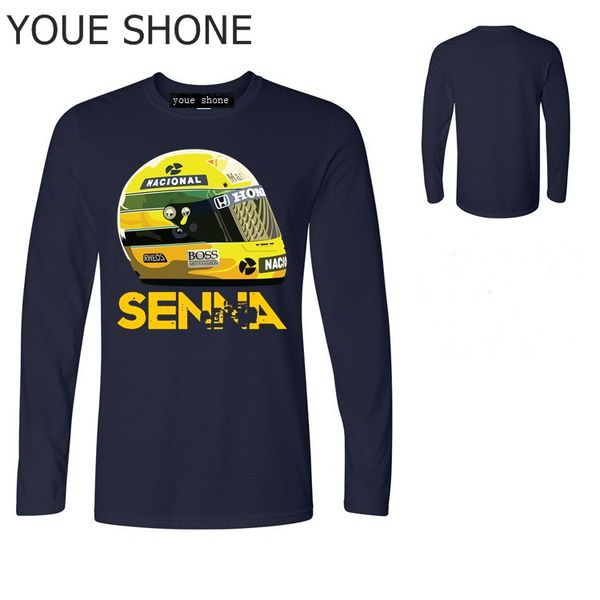 

fashion ayrton senna helmet t shirts 1 race tee man cotton long sleeve shirts classic youth men cotton round neck t-shirt, White;black