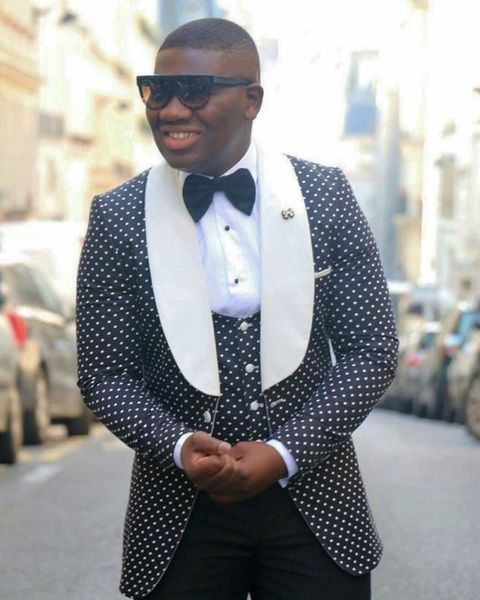 

groom tuxedos groomsmen one button black dot shawl lapel man suit wedding men's blazer suits custom made (jacket+pants+vest+tie) k99, Black;gray