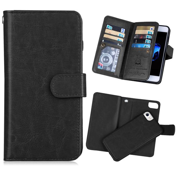 

new arrival for iphone 6s plus case detachable crazy horse oil wax pu leather phone case multi card slots wallet case