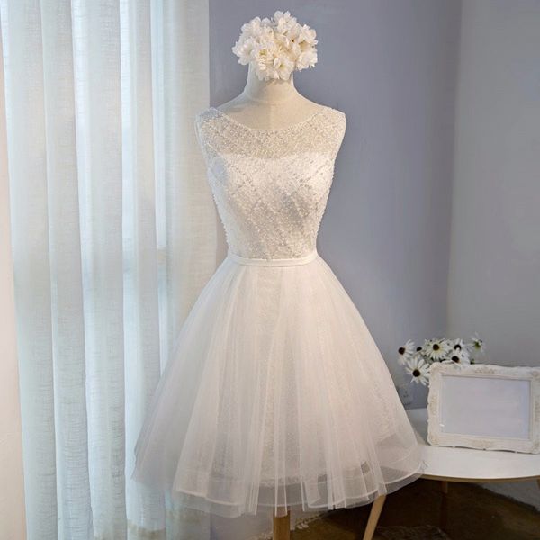 

scoop neck tulle ball gown cocktail dresses with pearls new open back party dresses knee length prom gowns, Black