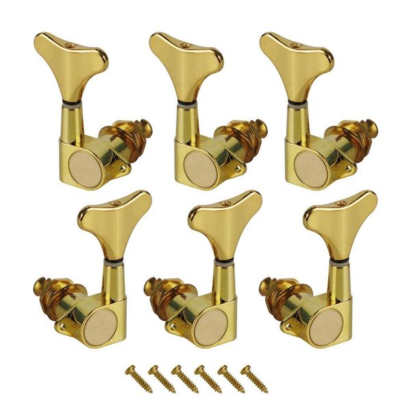 

6pcs Sealed Bass Tuning Pegs Machine Heads for 6 Strings Guitar Bass Tuners Keys 3L + 3R, Golden Color