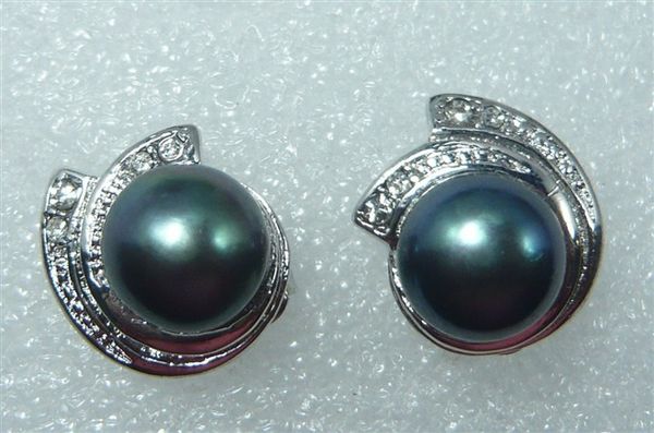 

2 choices wholesale genuine cultured 9-10mm noble black shell pearl stud earring #424, Golden;silver