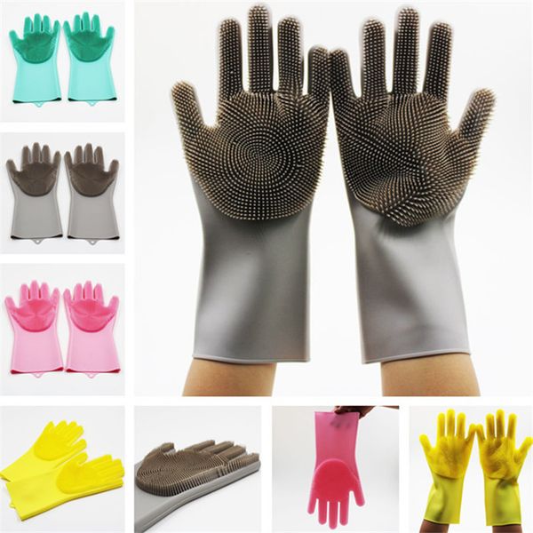 

silicone magic cleaning glove brush 10 colors scrubber dusting dish washing gloves rubber heat resistant wash gloves 100pair t1i1064
