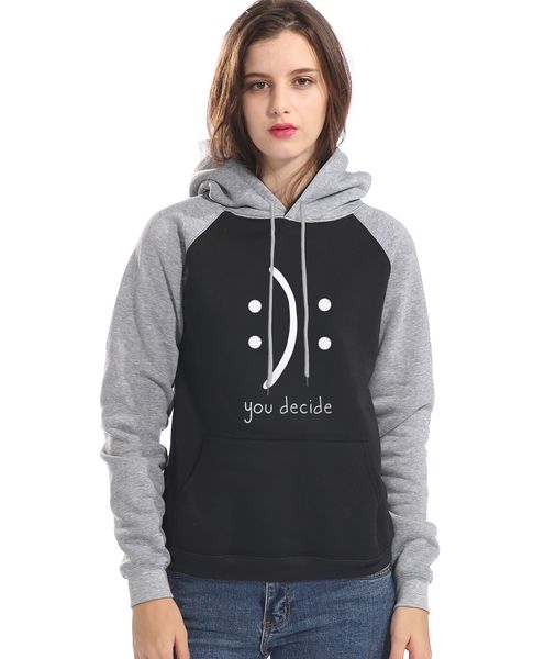 

hipster fleece brand pullovers you decide tracksuits women raglan sleeves hoodies smiling face crying face funny 2018 sweatshirt, Black