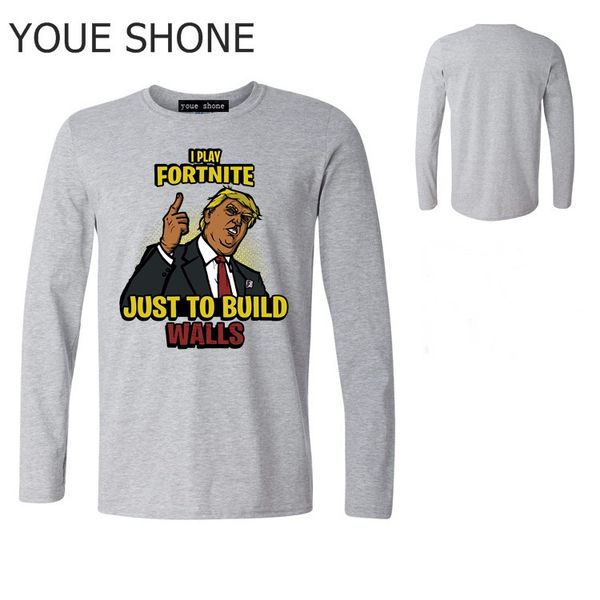 

бренд королевская битва я играю просто, чтобы построить стены футболки победа рояль длинный рукав футболка смешной президента хлопок t shirt, White;black