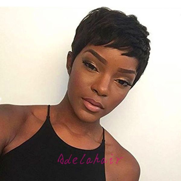 Pixie Bob Cut Short Human Hair Wigs For Black Women Full Lace