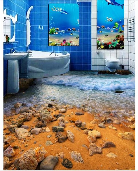 PAPEL DE PAREDE CUSTOM Mura da parati Mura da parati Moderna Beautiful Beach Wave Bathroom Soggiorno 3D Pavimentazione Pavimentazione Decorazioni indoor