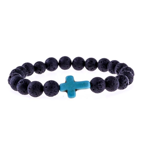 

8mm lava rock stone cross bracelets elastic bracelet lava essential oil perfume diffuser bracelets, Black