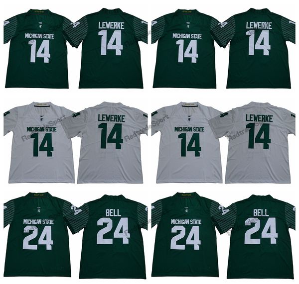 

2018 new michigan state spartans college football jerseys mens home green white 14 brian lewerke 24 le'veon bell university football sh, Black