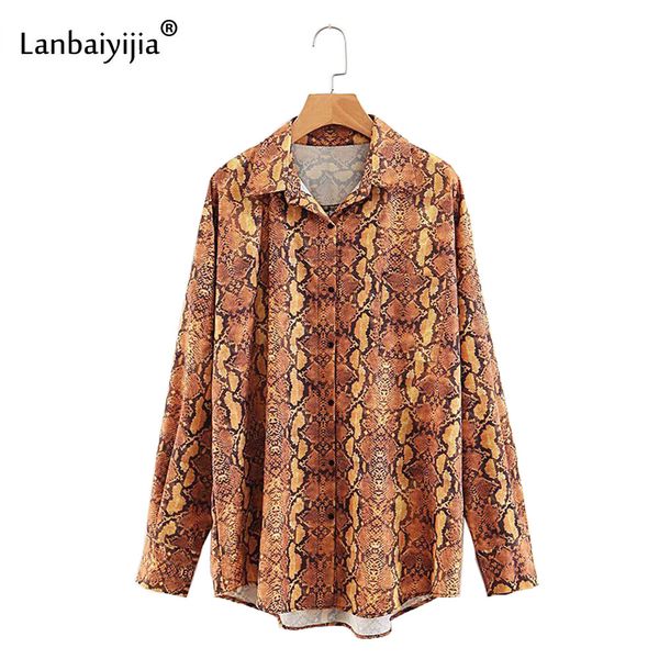 

lanbaiyijia fashion snake pattern turn-down collar single-breasted women blouse long sleeve autumn shirt women, White