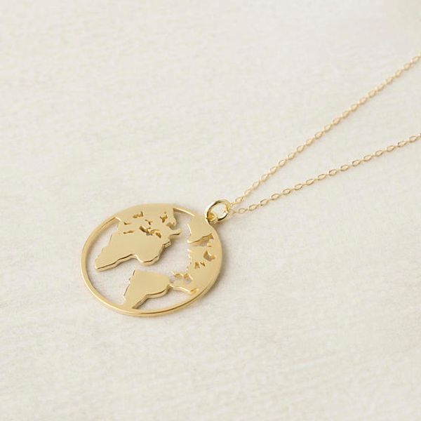 

30pcs unique circle outline world map globe pendant necklace gold/silver flat continent jewelry gift for friend