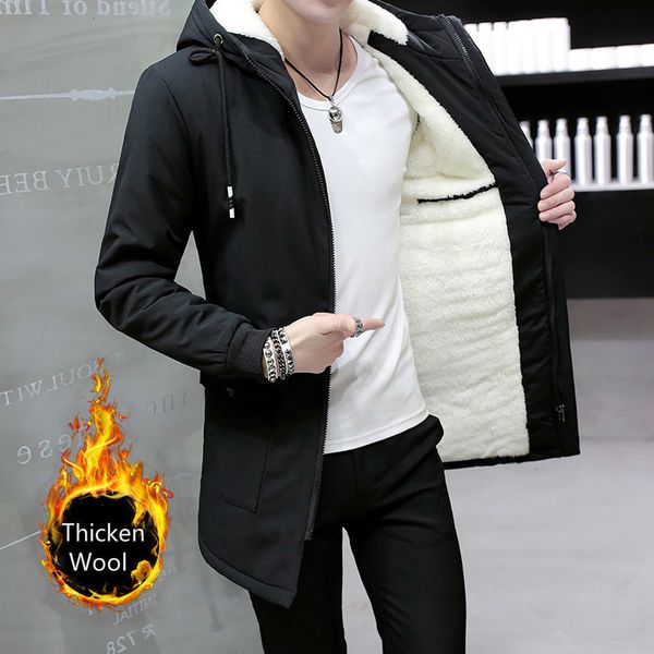 

new winter jacket men hooded slim korean parka hombre long jacket coat cashmere mens windbreaker parkas cotton youth clothing, Black;brown