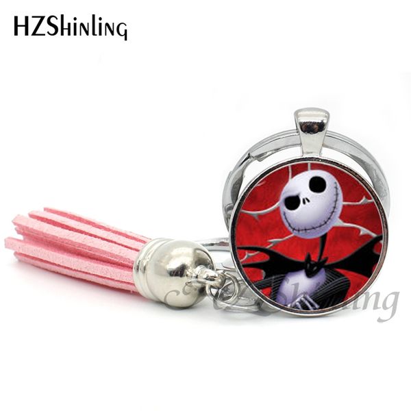 

2019 fashion jack skellington and sally keyring bohemian tassel key chain nightmare before christmas gift jewelry glass keychain tak--06, Slivery;golden