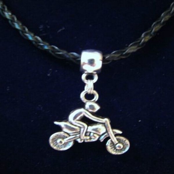 

горячие продажи древнего серебра мотоциклисты очарование кулон 45+5 см кожаный плетеный канат ожерелье женщины ювелирные изделия аксессуары, Silver