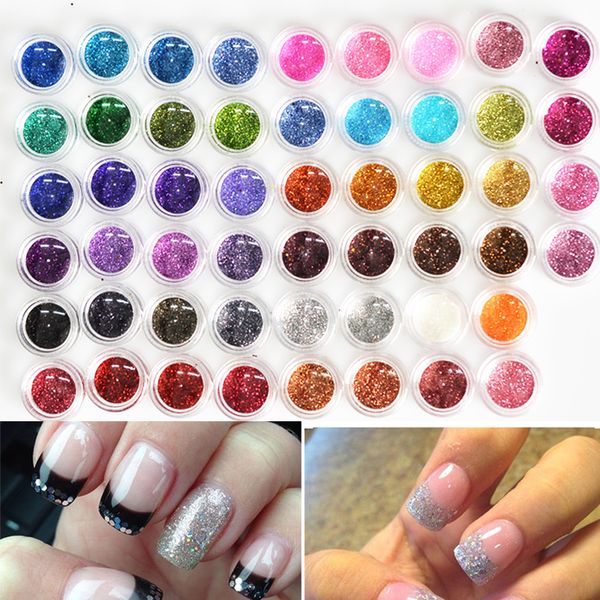 

60pcs dazzling 60 colors nail glitter powder dust 3d nail art decoration acrylic uv gem polish art tools set benj151, Silver;gold