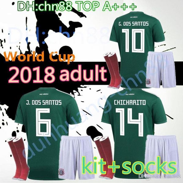 

чм-2018 мексика взрослый комплект + носки футбол джерси национальной команды chicharito guardado herrera 18 19 world cup g. dos santos футбо, Black