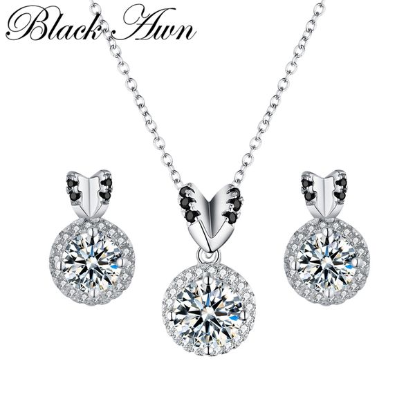 

black awn] trendy 925 sterling silver black spinel necklace pendant earrings set for women silver 925 jewelry sets z009