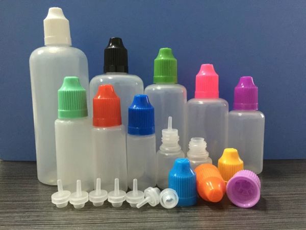 

10pcs pe e-liquid dropper bole for e juice 5ml 10ml 15ml 20ml 30ml 50ml 100ml 120ml plastic empty bole with childproof caps