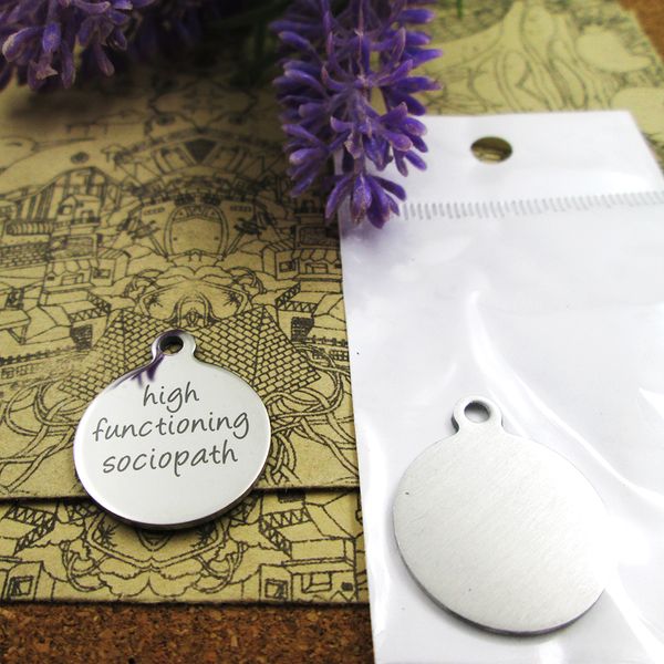 

40pcs--"high functioning sociopath"stainless steel charms more style for choosing diy charms pendants for necklace, Bronze;silver