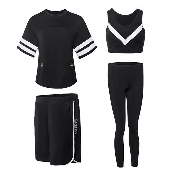

new yoga suits 4pcs/set women gym clothes fitness running tracksuit workout sport wear seamless yoga bra shorts shirt quick dry, White;red