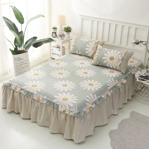 

cotton bed skirt cover sheet with elastic floral bedlinen single double king full twin twill size bed sheet set for kids girls