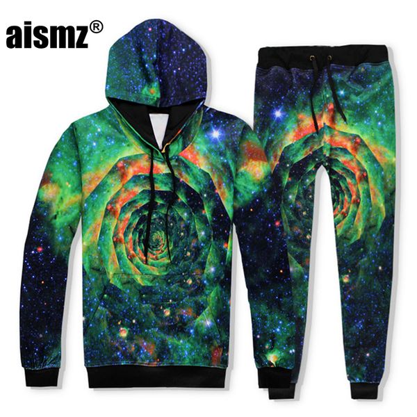 

aismz autumn winter casual mens tracksuit set galaxy 3d print hooded sweatshirt+pants 2 piece sets moletom masculino men suit, Gray