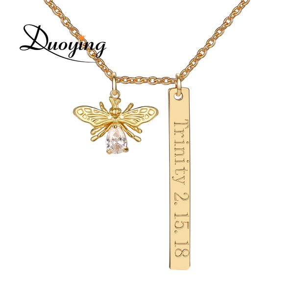 

duoying personalized initial letters tiny bar honeycomb necklace pave bee necklace bee charm pendant birthday jewelry gift, Silver