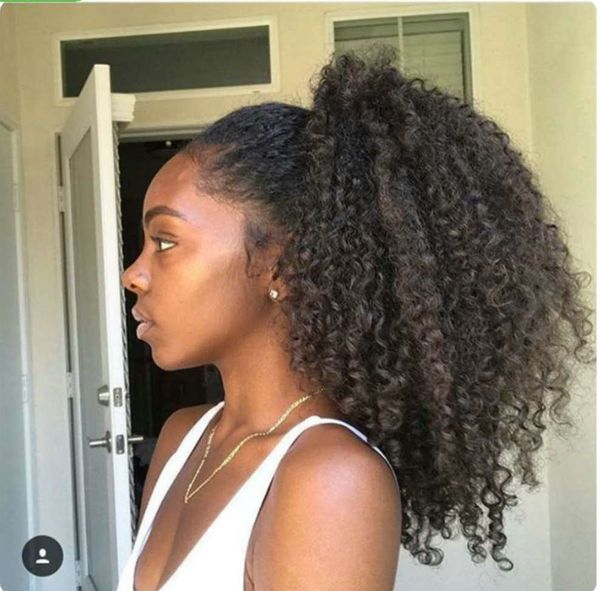 

african puff kinky curly ponytail human hair 160g natural black 1b clip in ponytails updo with drawstring for black women 1b