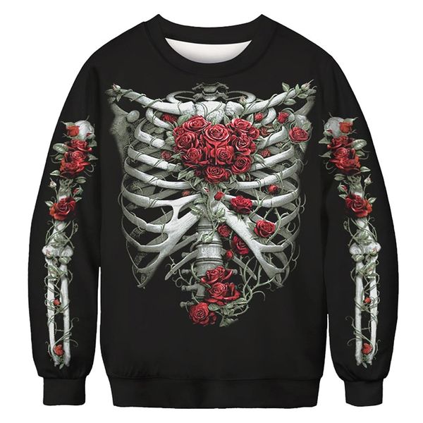 

2018 new fashion mens clothes men women skeleton print 3d long sleeve sweatshirt pullover o neck autumn winter 18oct24, Black