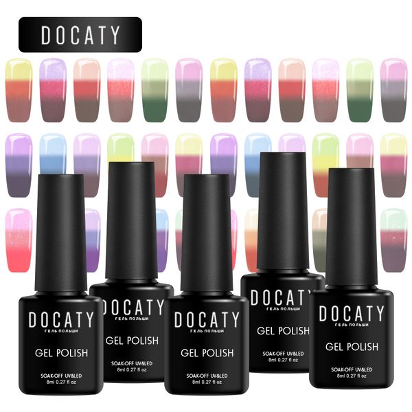 

docaty lcuky colorful hybrid gel lacquer temperature change colors uv gel nail polish soak off uv led lamp for nail design, Red;pink