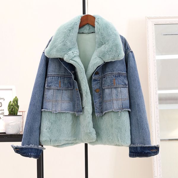 

denim coats fall 2018 women jacket winter outerwear female pink fur coats keep warm jean revomable women outerwear, Black