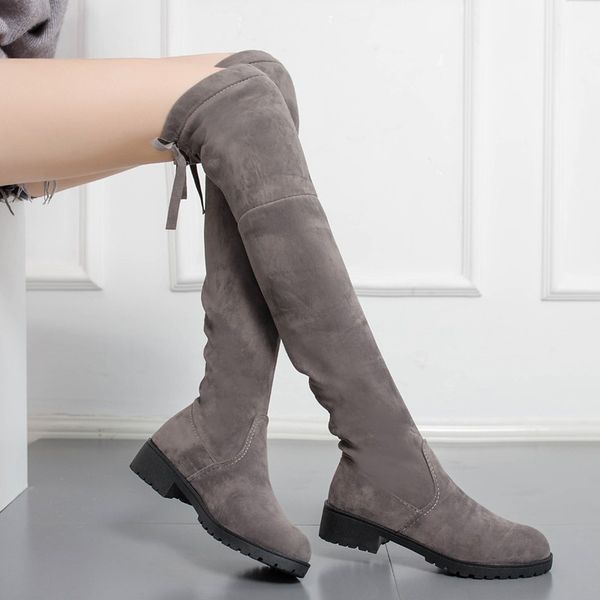 

2018 ladies shoes slim over the knee high boots suede women autumn winter boots women's thigh high shoes woman, Black