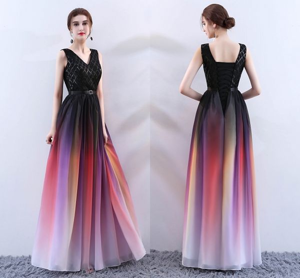 

элегантные платья для девочек v образным вырезом с открытой спиной линия длинный красный шифон вечерние вечерние платья для женщин платья вы, Black;red