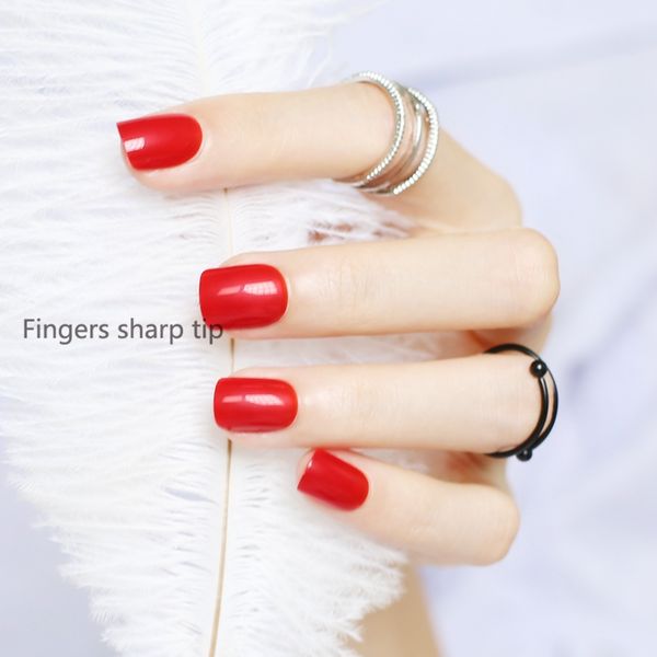 

new design lady must candy colors false nails 24pcs short round head red sn136, Red;gold