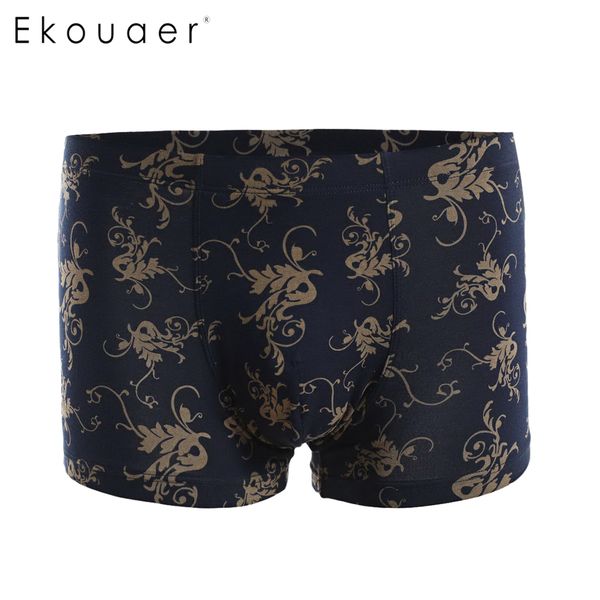 

ekouaer men casual underwear boxer print soft medium waist daily underwear pack of 1 2017 new arrival men lingerie blue gray, Black;white