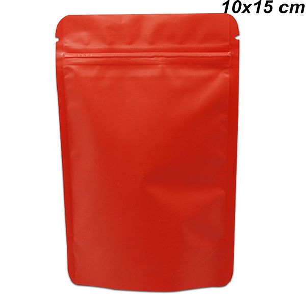 Rosso opaco 10x15cm Stand Up Puro foglio di alluminio Sacchetti richiudibili per caramelle Biscotti Mylar Foil Zipper Self Seal Snack Storage Packing Pouch