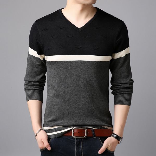 

autumn winter men wool cardigans patchwork v-neck pullover sweater men, White;black