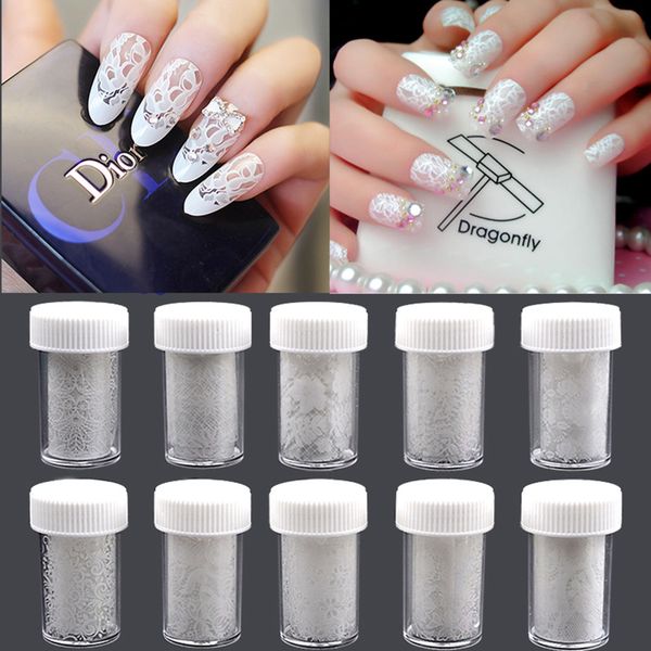 

10 rolls nails art sticker polish glue transfer adhesive decal diy beauty wraps foil sticker manicure temporary tattoos of nail, Black