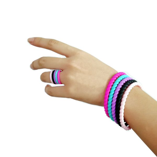 

braided stackable silicone bracelets fashion twist rubber wristband bangle for women men charm bracelets wrist bands silicone jewelry, Golden;silver