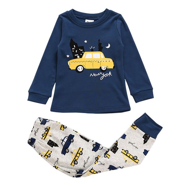

boys cartoon car styling pattern pajamas kids sets night suit children sleepwear baby pyjamas boy nightwear autumn 2-11 year, Blue;red
