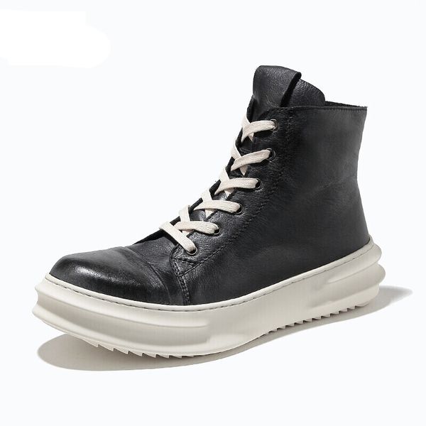 

mens winter mid-calf boots full grain leather thick heel martin winter snow boots man heighten shoes, Black