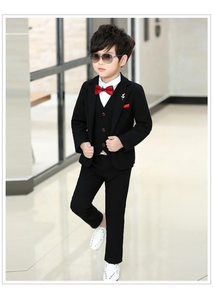 Un bottone di alta qualità nero per bambini completo di design bel ragazzo abito da sposa abbigliamento da ragazzo su misura (giacca + pantaloni + cravatta + gilet) m690