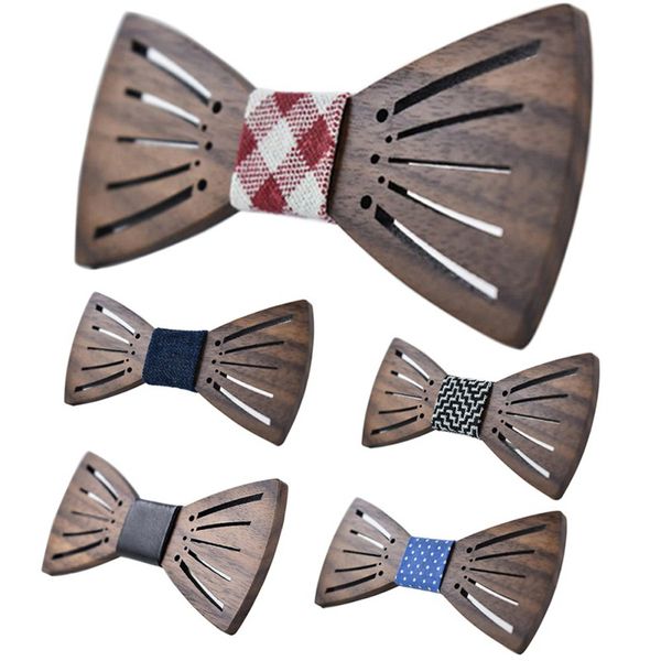 

2017 carving wooden bow tie accessories creative wood butterfly mens&women tie 3 style for adlut j3, Black;blue