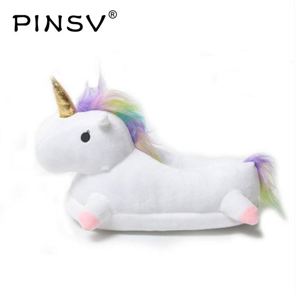 

pinsv unicorn slippers cute plush winter slippers warm cartoon fur indoor 2018 dropshipping, Black
